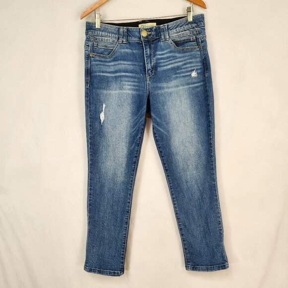 Democracy Ab Technology Straight Leg Denim Jeans Women's 12 Blue Stretch Mid Ris - Picture 1 of 10